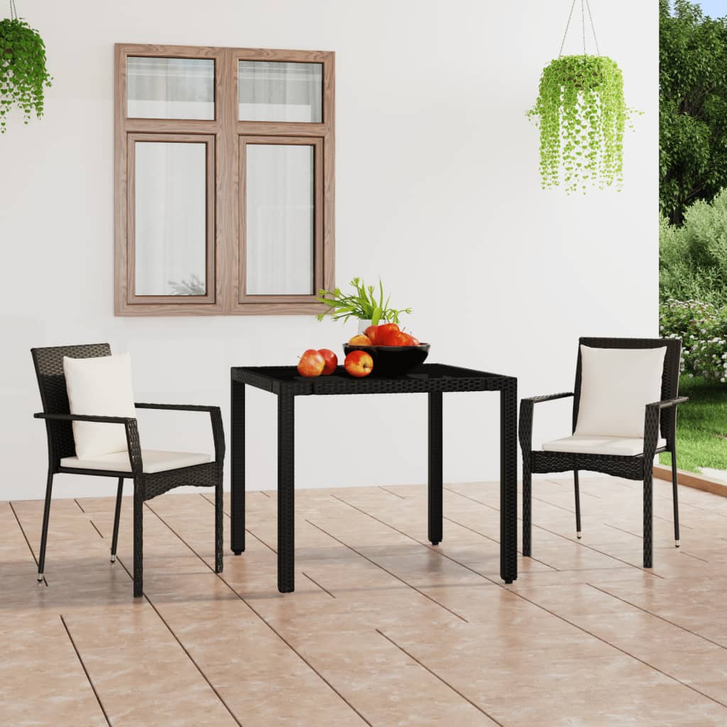 havestole med hynder 2 stk. polyrattan sort