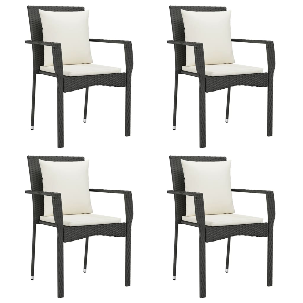 havestole med hynder 4 stk. polyrattan sort