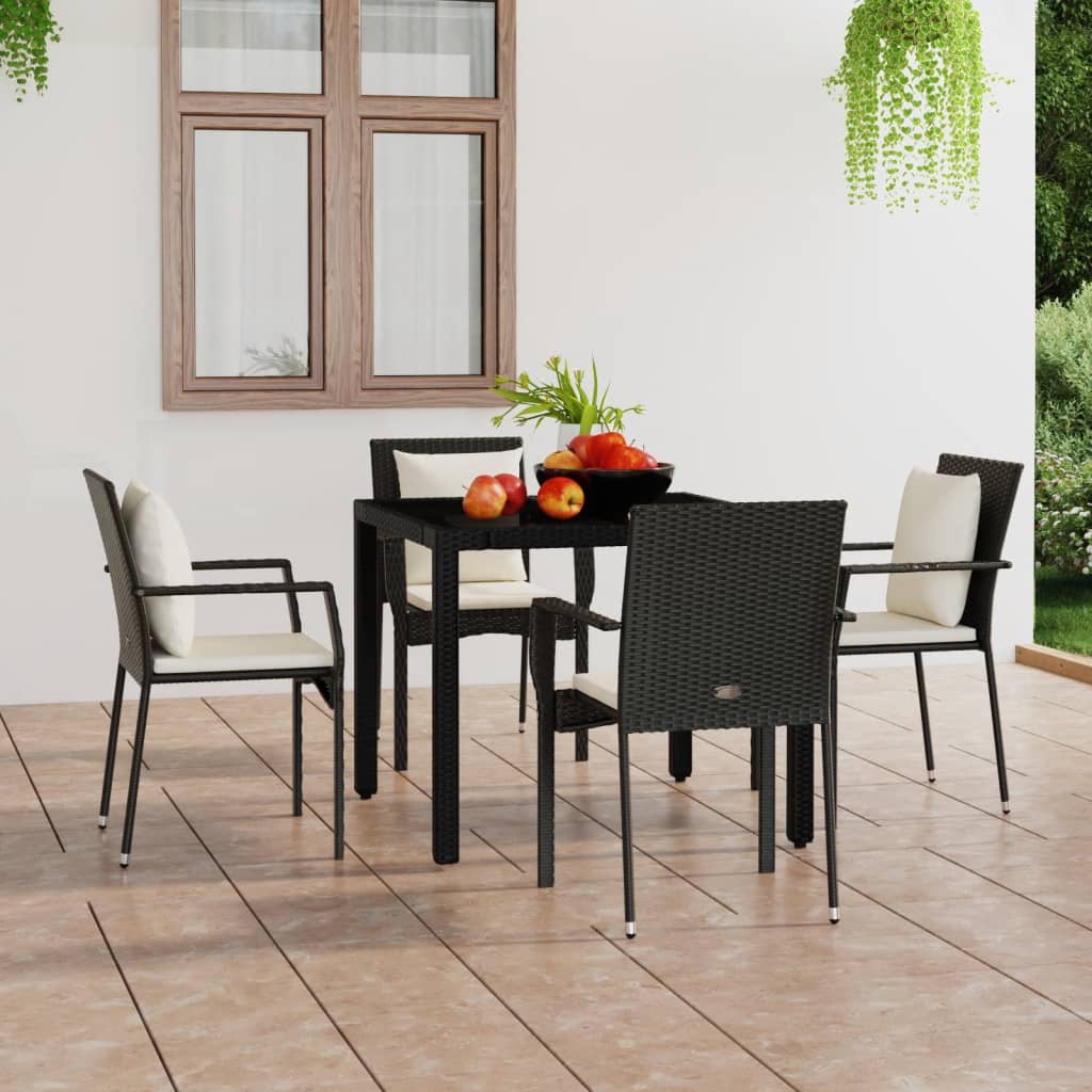 havestole med hynder 4 stk. polyrattan sort