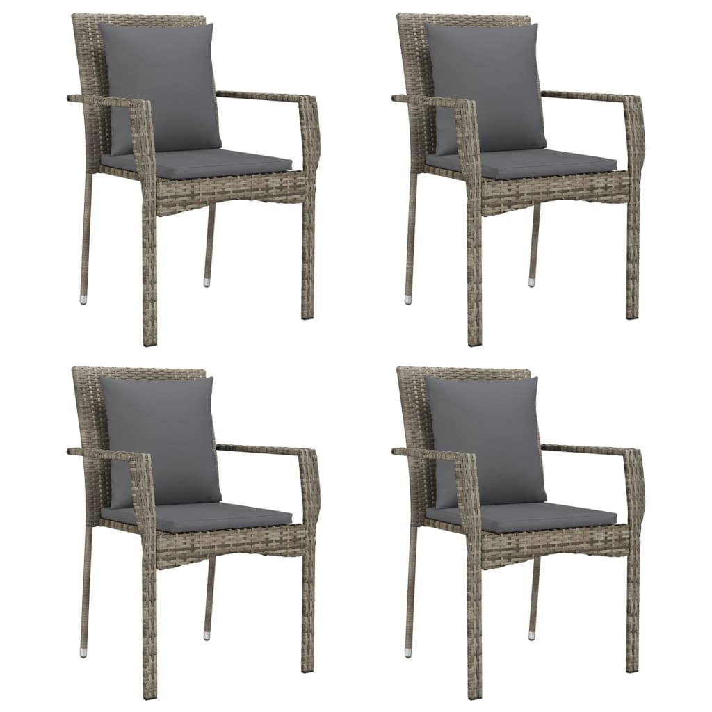havestole med hynder 4 stk. polyrattan grå
