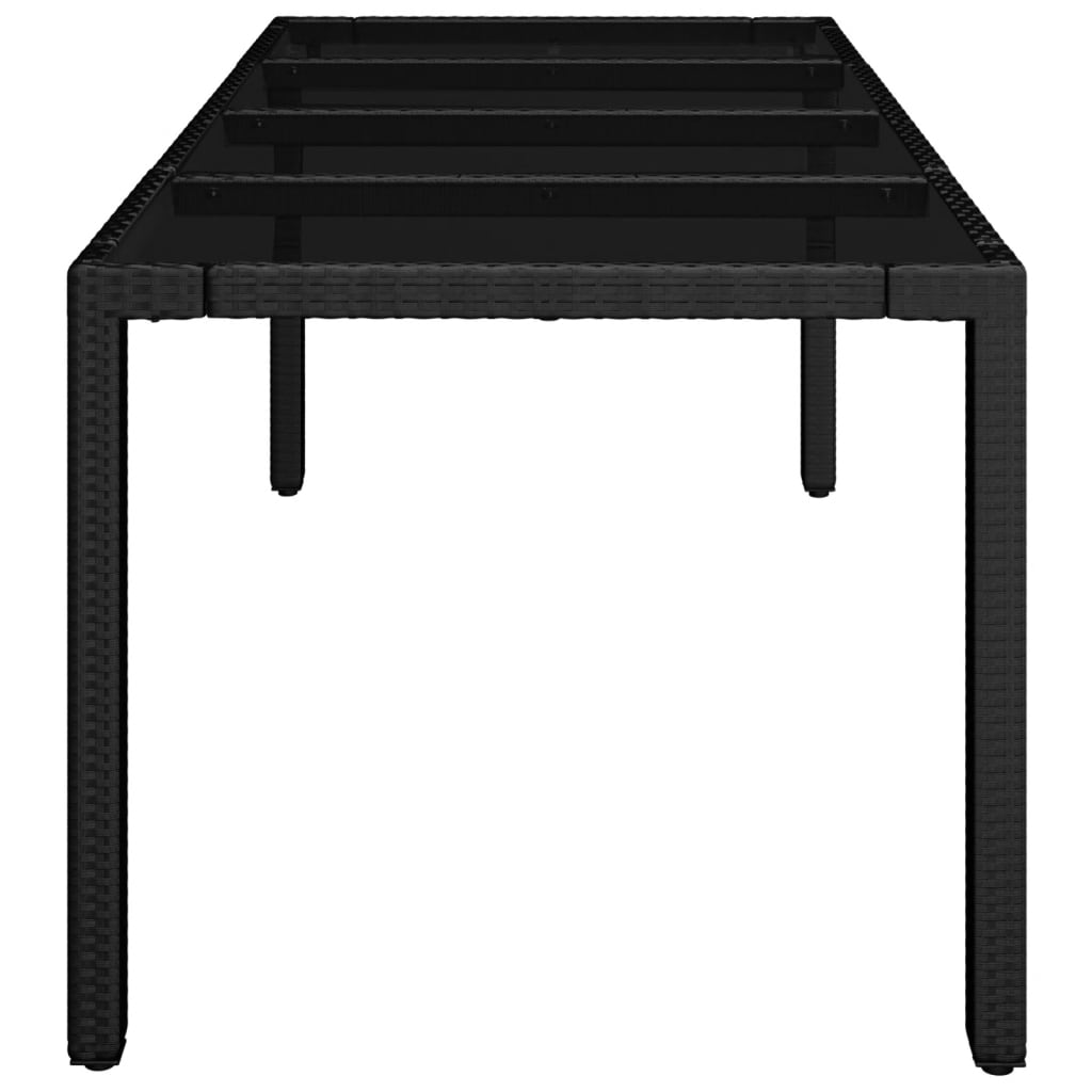 havebord med glastop 150x90x75 cm polyrattan sort