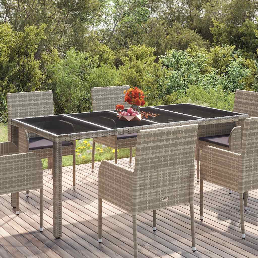havebord med glastop 190x90x75 cm polyrattan grå