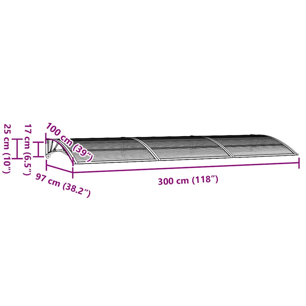 dørbaldakin 300x100 cm polycarbonat sort