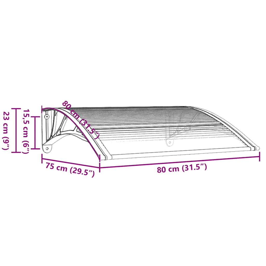 dørmarkise grå og transparent 80x75 cm polycarbonat