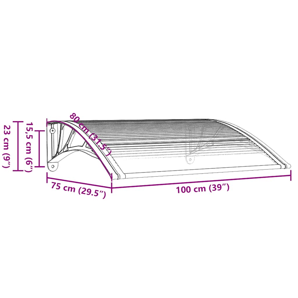 dørmarkise sort 100x75 cm polycarbonat