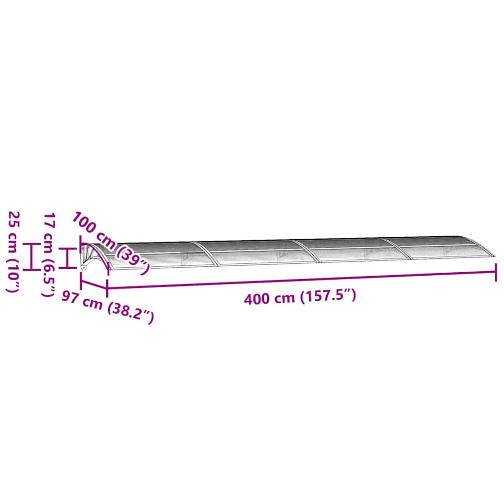 dørmarkise grå 400x100 cm polycarbonat