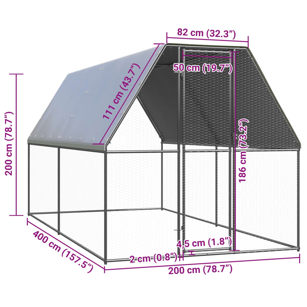 hønsegård 2x4x2 m galvaniseret stål