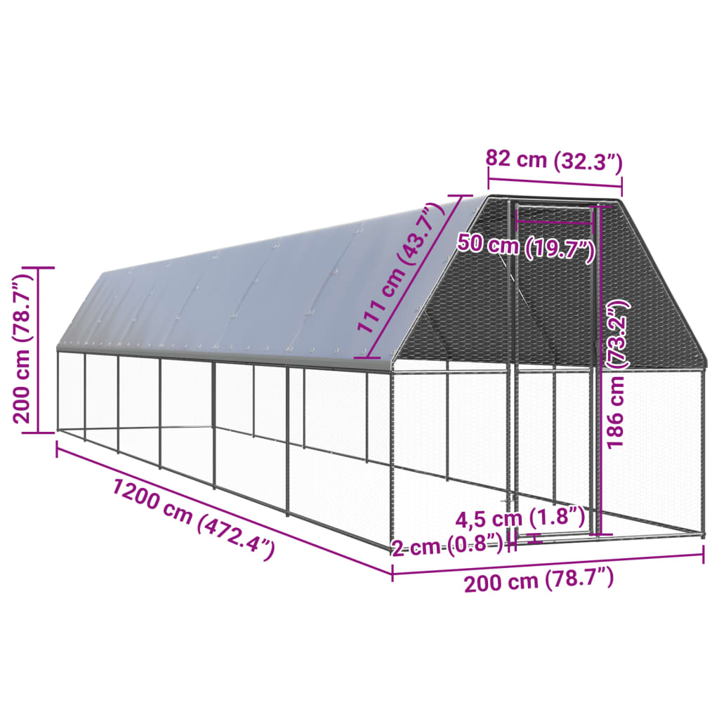 hønsegård 2x12x2 m galvaniseret stål