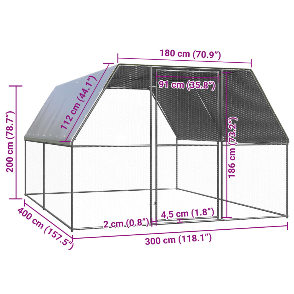 hønsegård 3x4x2 m galvaniseret stål