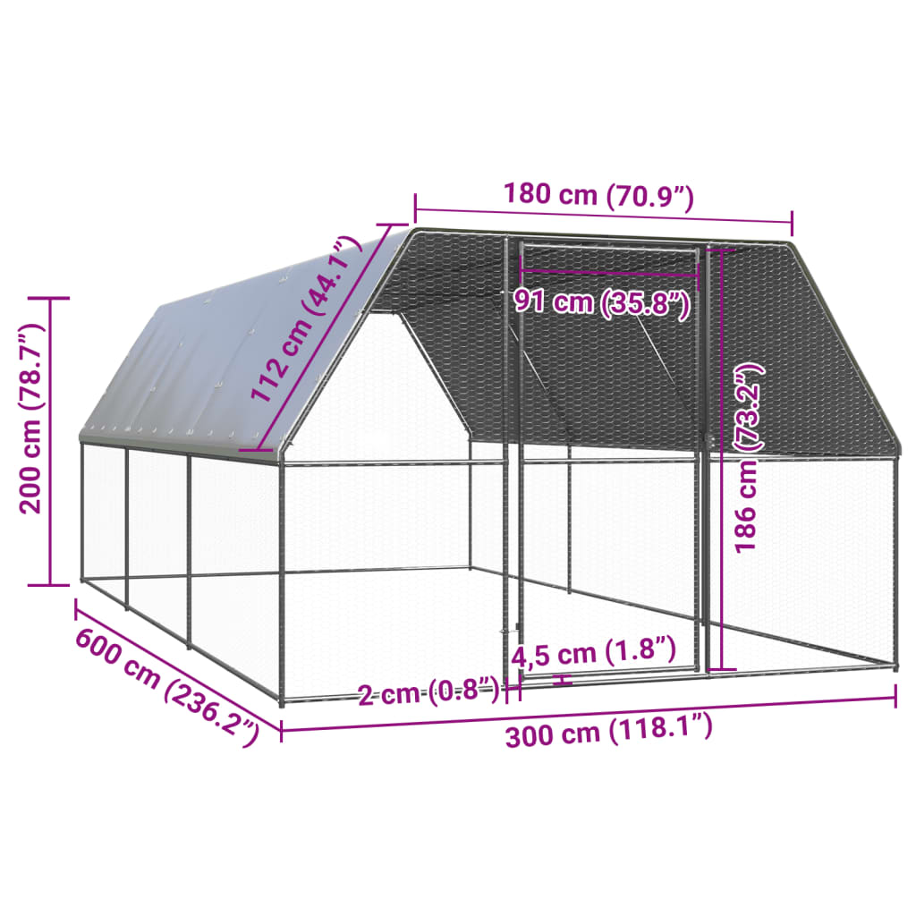 hønsegård 3x6x2 m galvaniseret stål