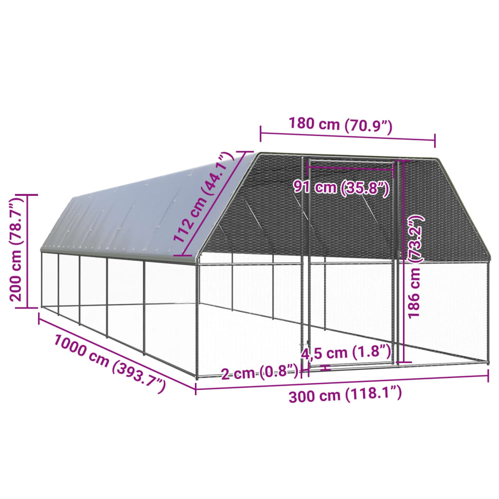 hønsegård 3x10x2 m galvaniseret stål