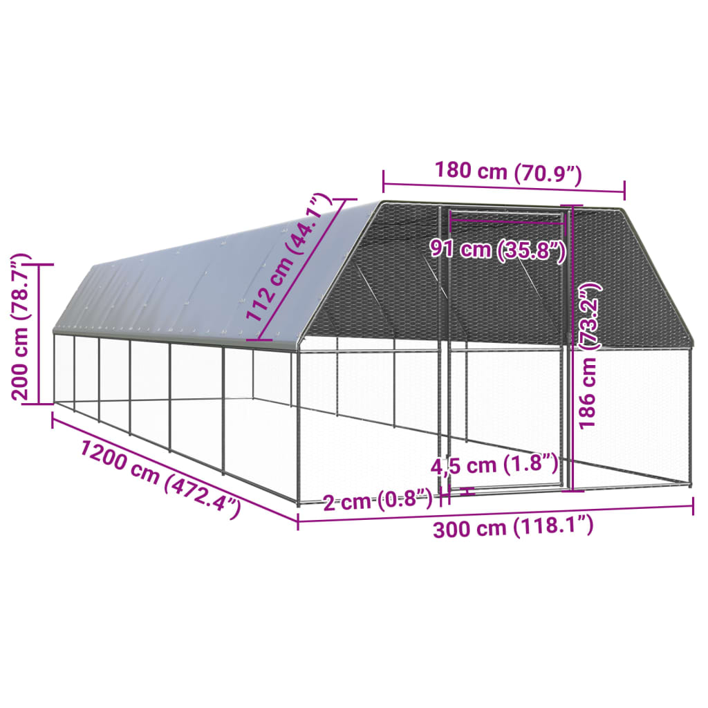 hønsegård 3x12x2 m galvaniseret stål