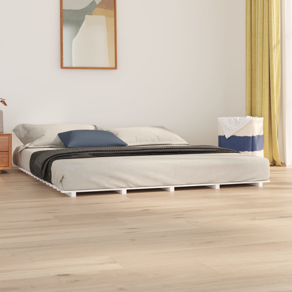 sengeramme 180x200 cm massivt fyrretræ hvid