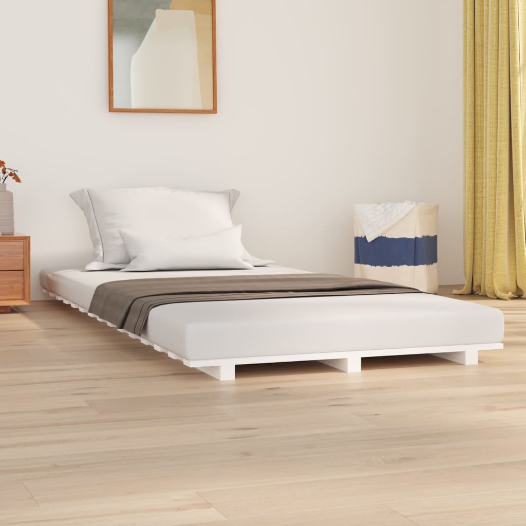 sengestel 90x190 cm massivt fyrretræ hvid