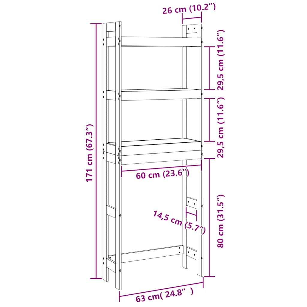 toiletstativ 63x26x171 cm massivt fyrretræ
