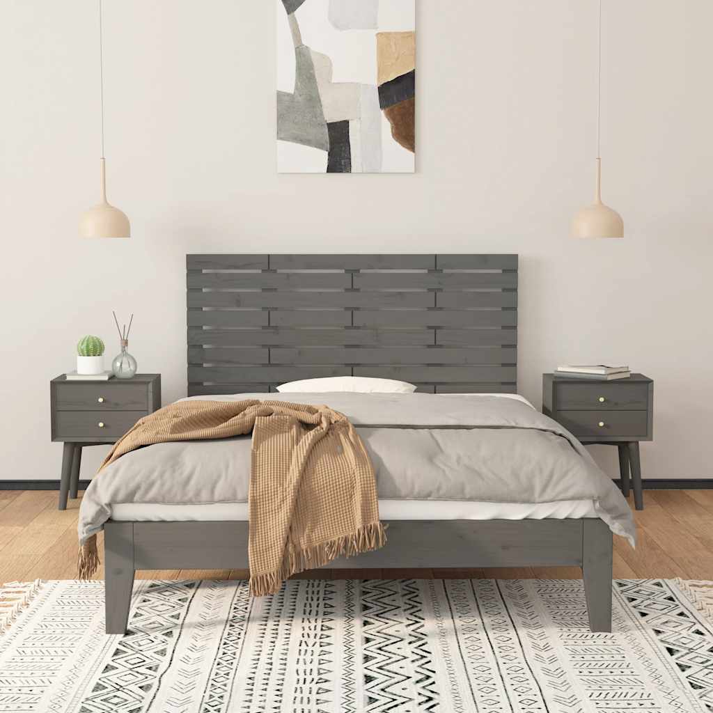 sengegavl 141x3x63 cm massivt fyrretræ grå