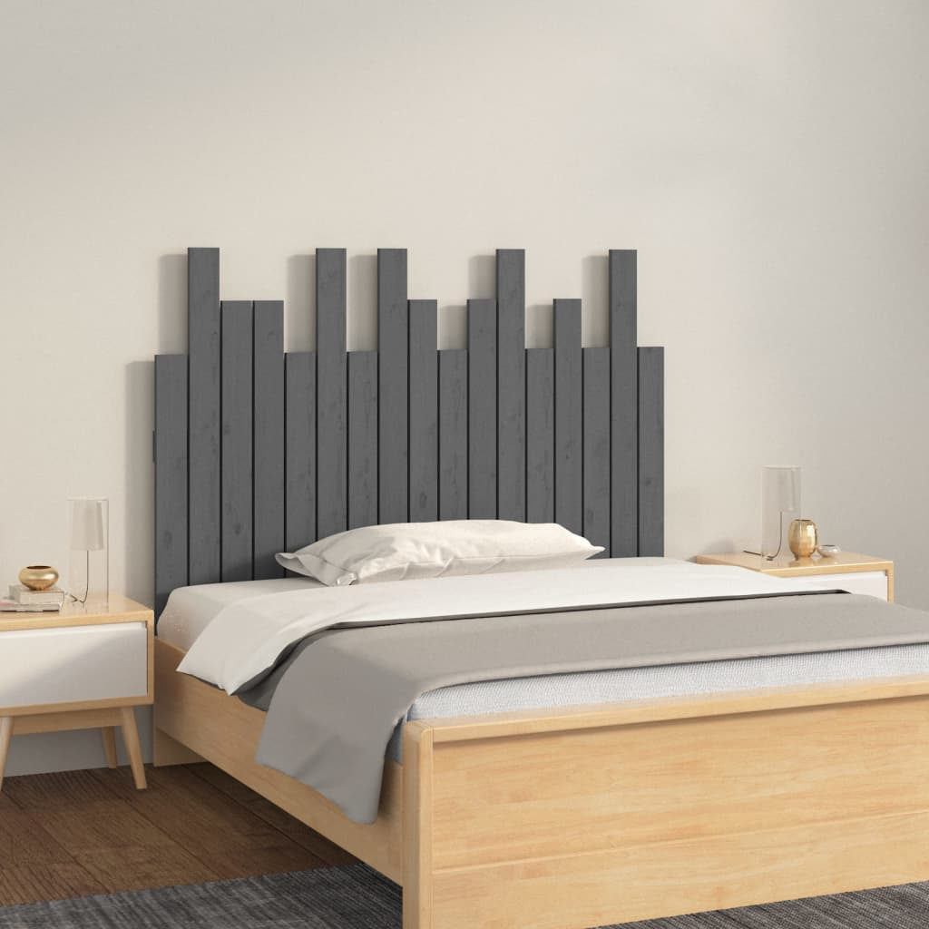 sengegavl 108x3x80 cm massivt fyrretræ grå
