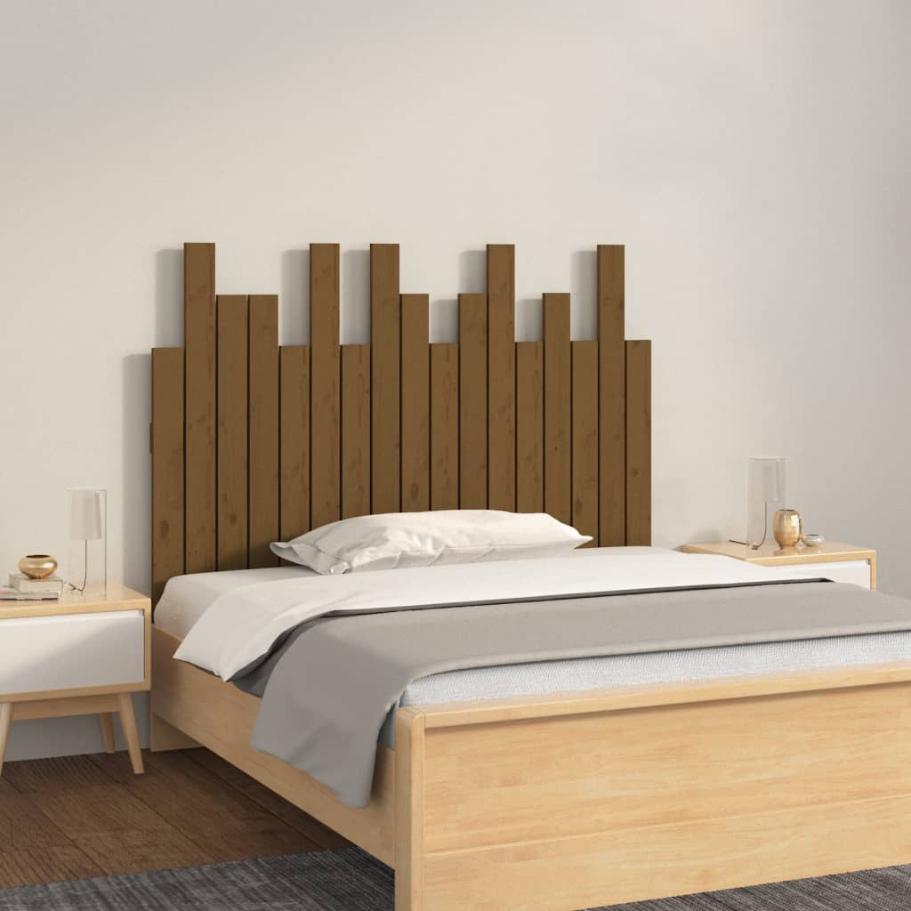 sengegavl 108x3x80 cm massivt fyrretræ gyldenbrun