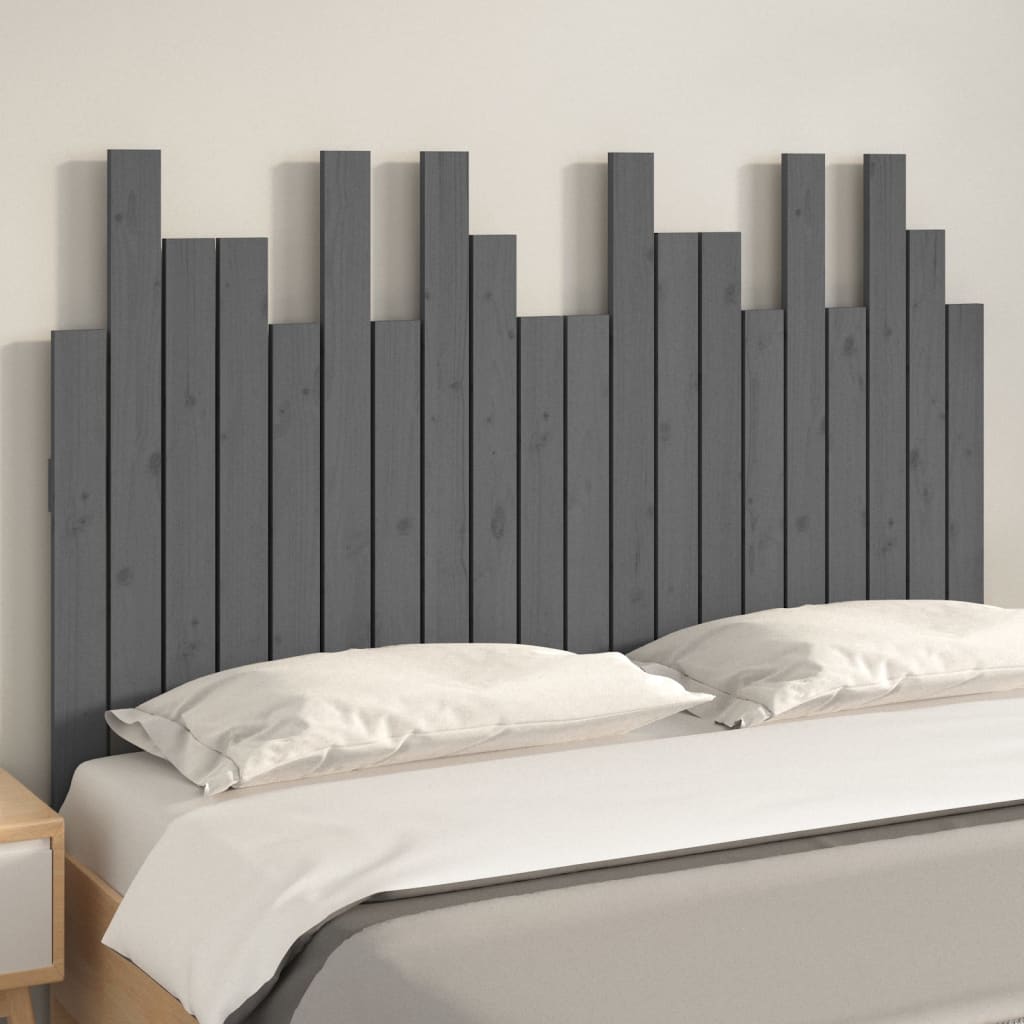 sengegavl 127,5x3x80 cm massivt fyrretræ grå