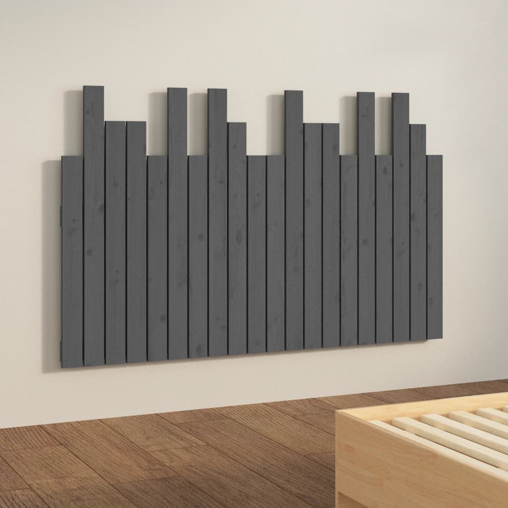 sengegavl 127,5x3x80 cm massivt fyrretræ grå