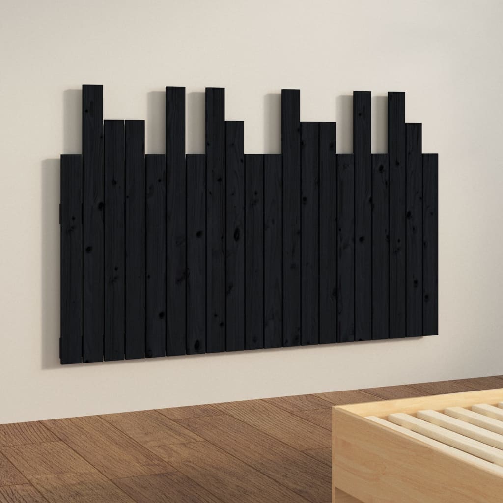 sengegavl 127,5x3x80 cm massivt fyrretræ sort