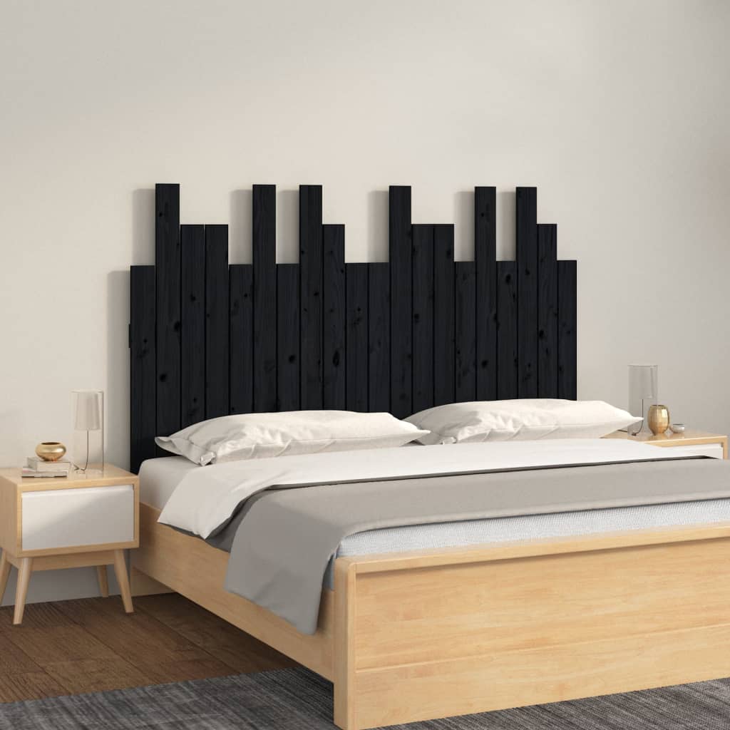 sengegavl 127,5x3x80 cm massivt fyrretræ sort