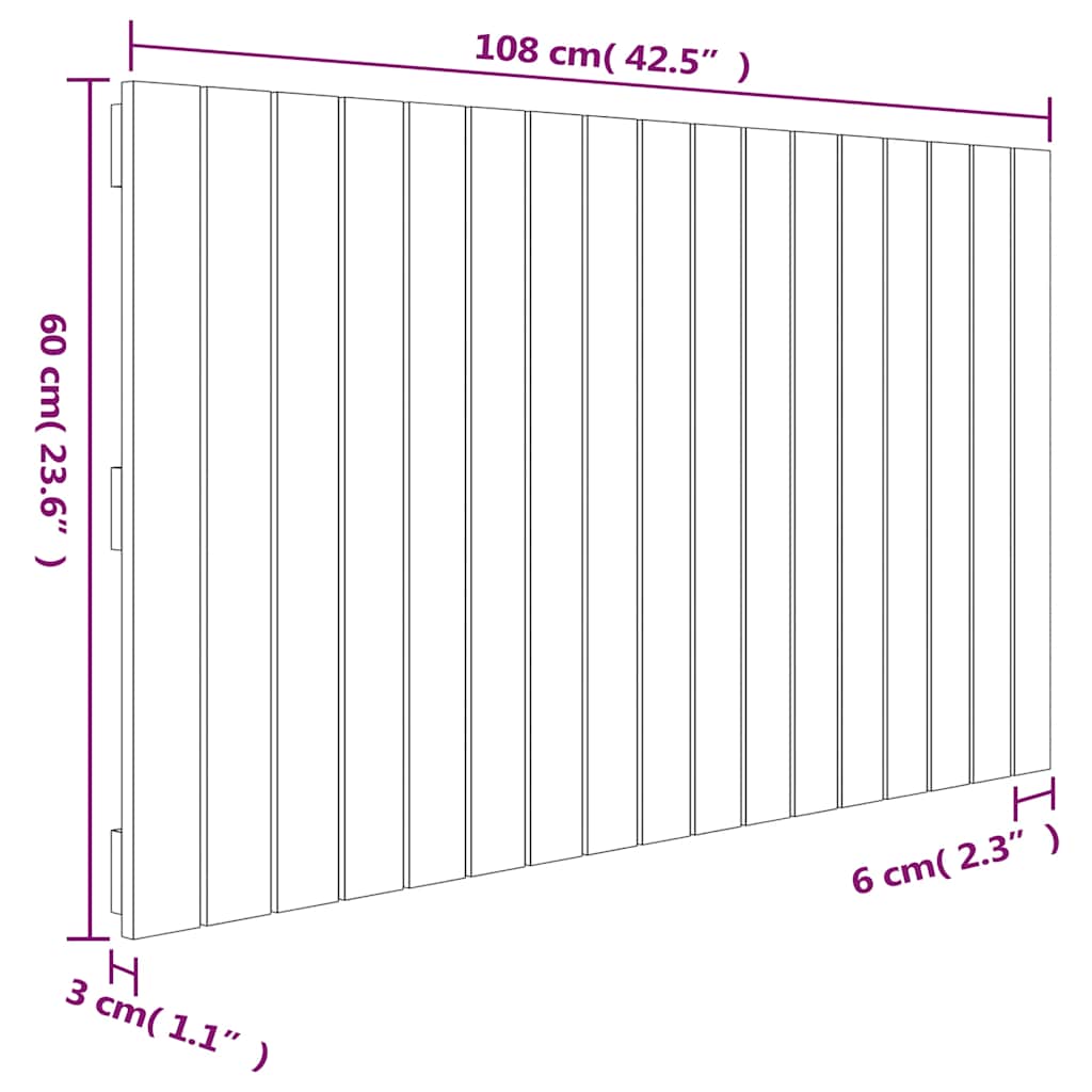 sengegavl 108x3x60 cm massivt fyrretræ hvid