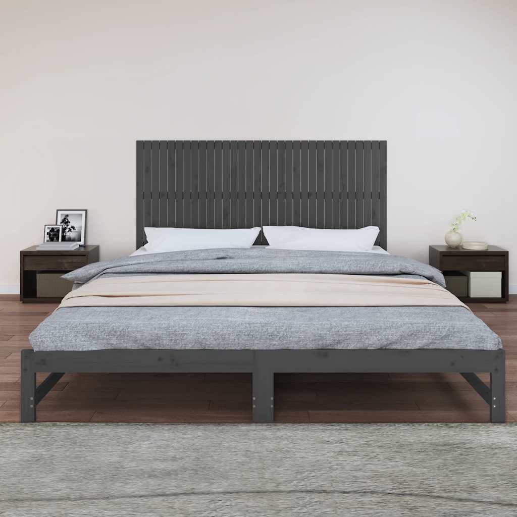 sengegavl 204x3x90 cm massivt fyrretræ grå