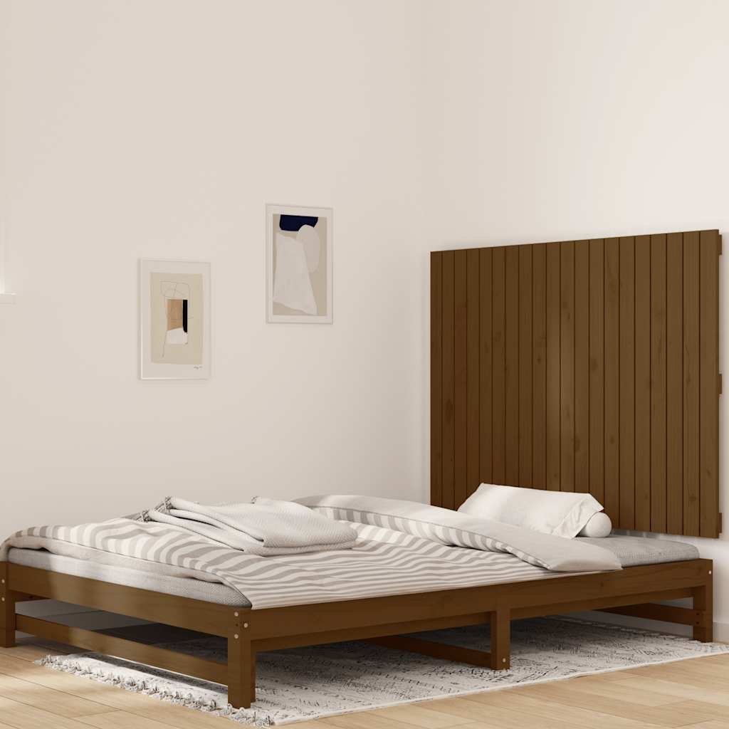 sengegavl 127,5x3x90 cm massivt fyrretræ gyldenbrun