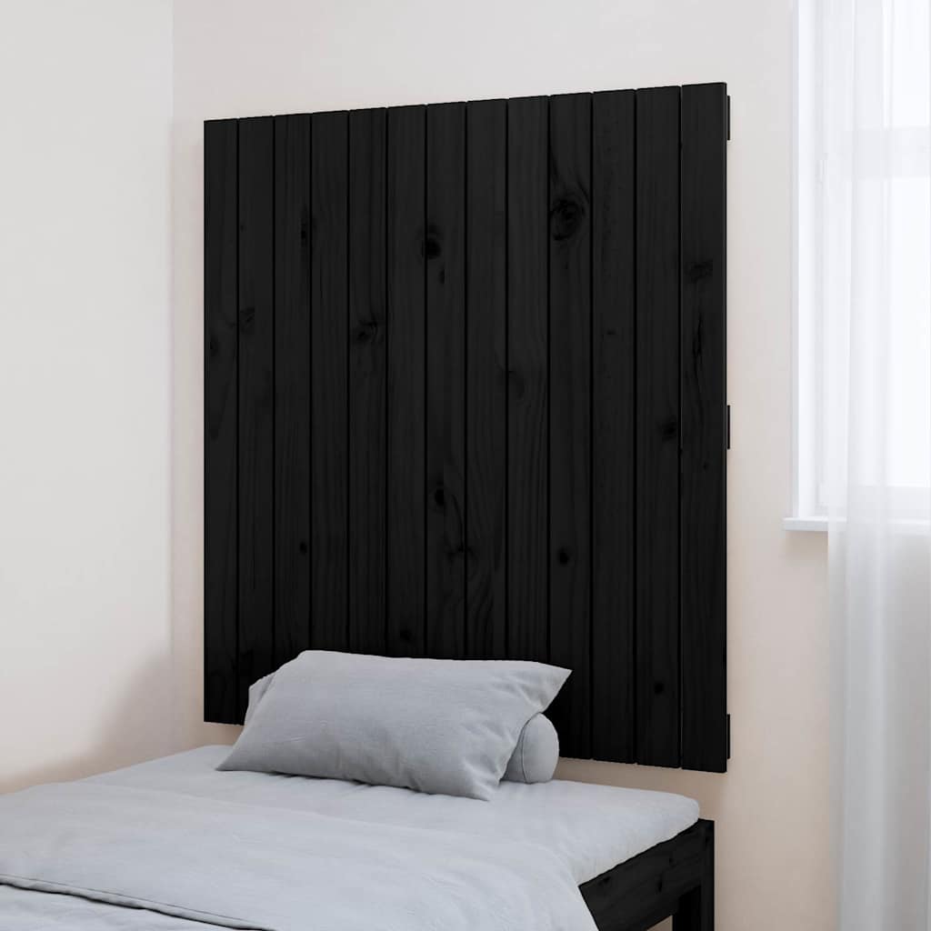 sengegavl 82,5x3x90 cm massivt fyrretræ sort