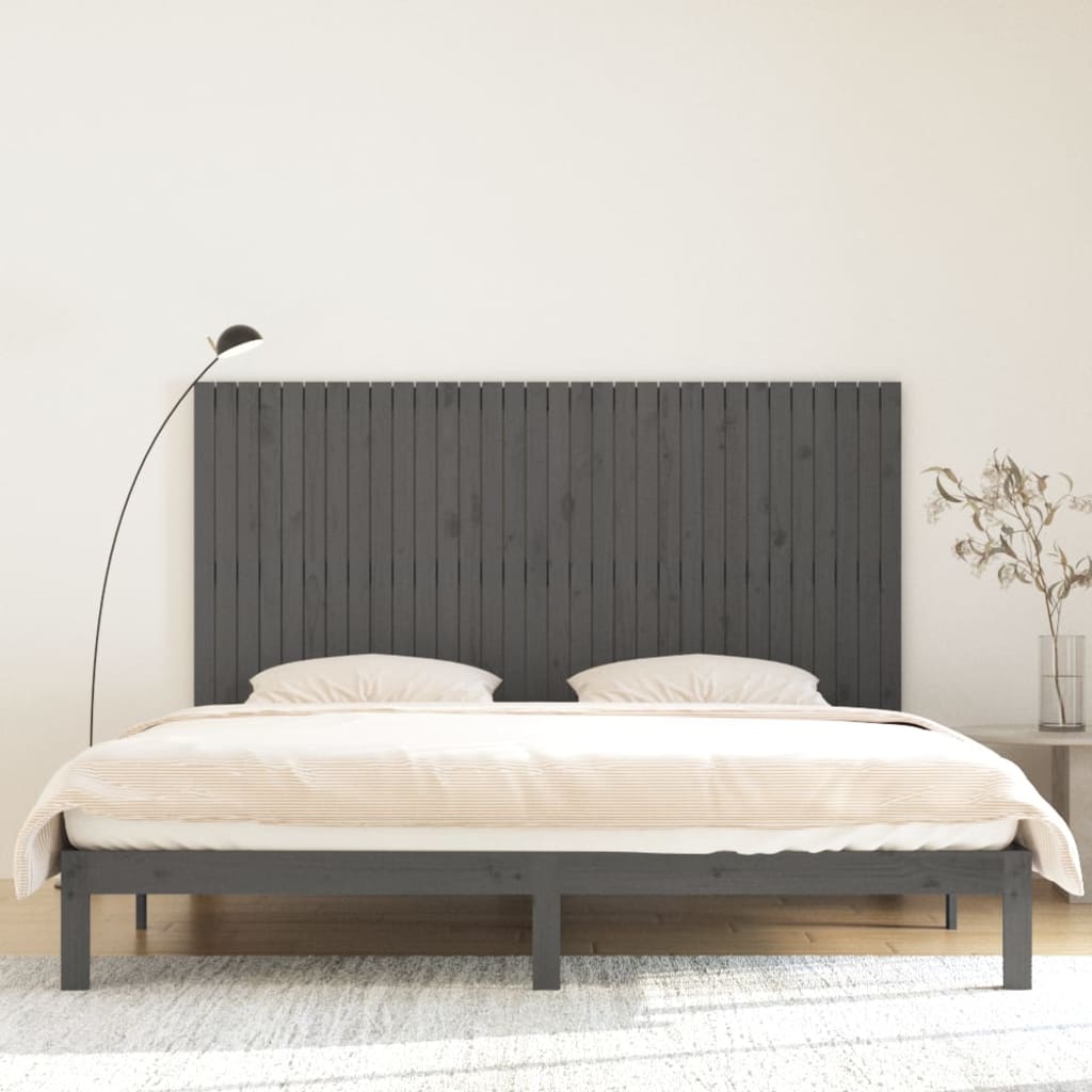 sengegavl 204x3x110 cm massivt fyrretræ grå