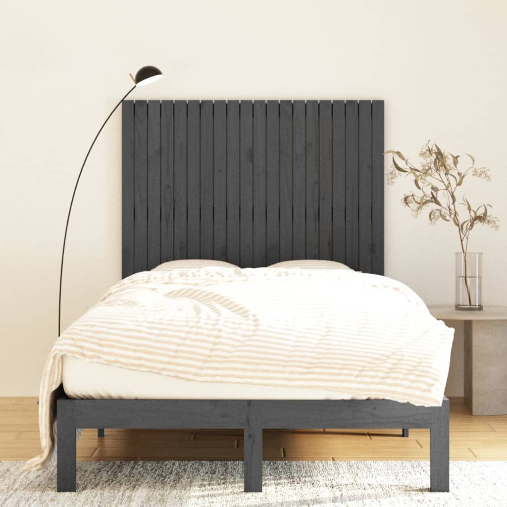 sengegavl 127,5x3x110 cm massivt fyrretræ grå