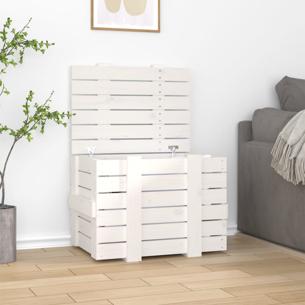 opbevaringskasse 58x40,5x42 cm massivt fyrretræ hvid