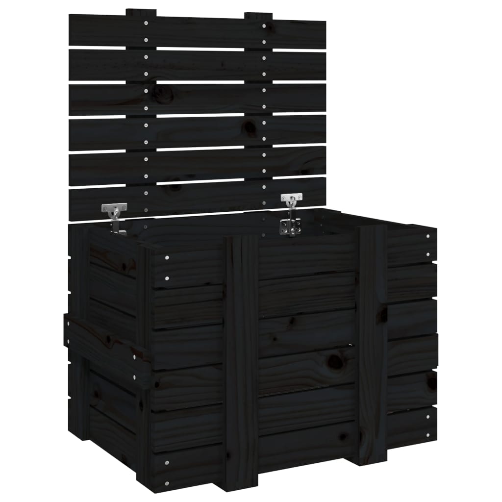 opbevaringskasse 58x40,5x42 cm massivt fyrretræ sort