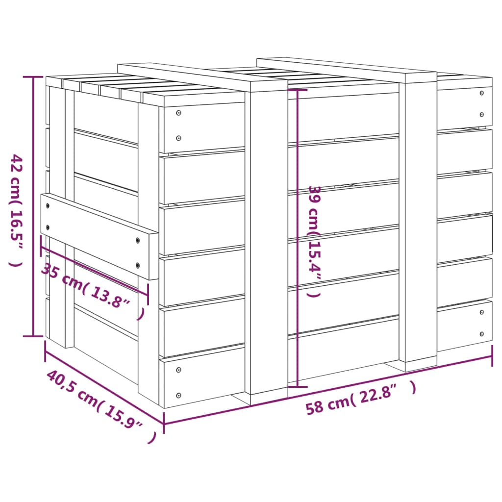 opbevaringskasse 58x40,5x42 cm massivt fyrretræ sort