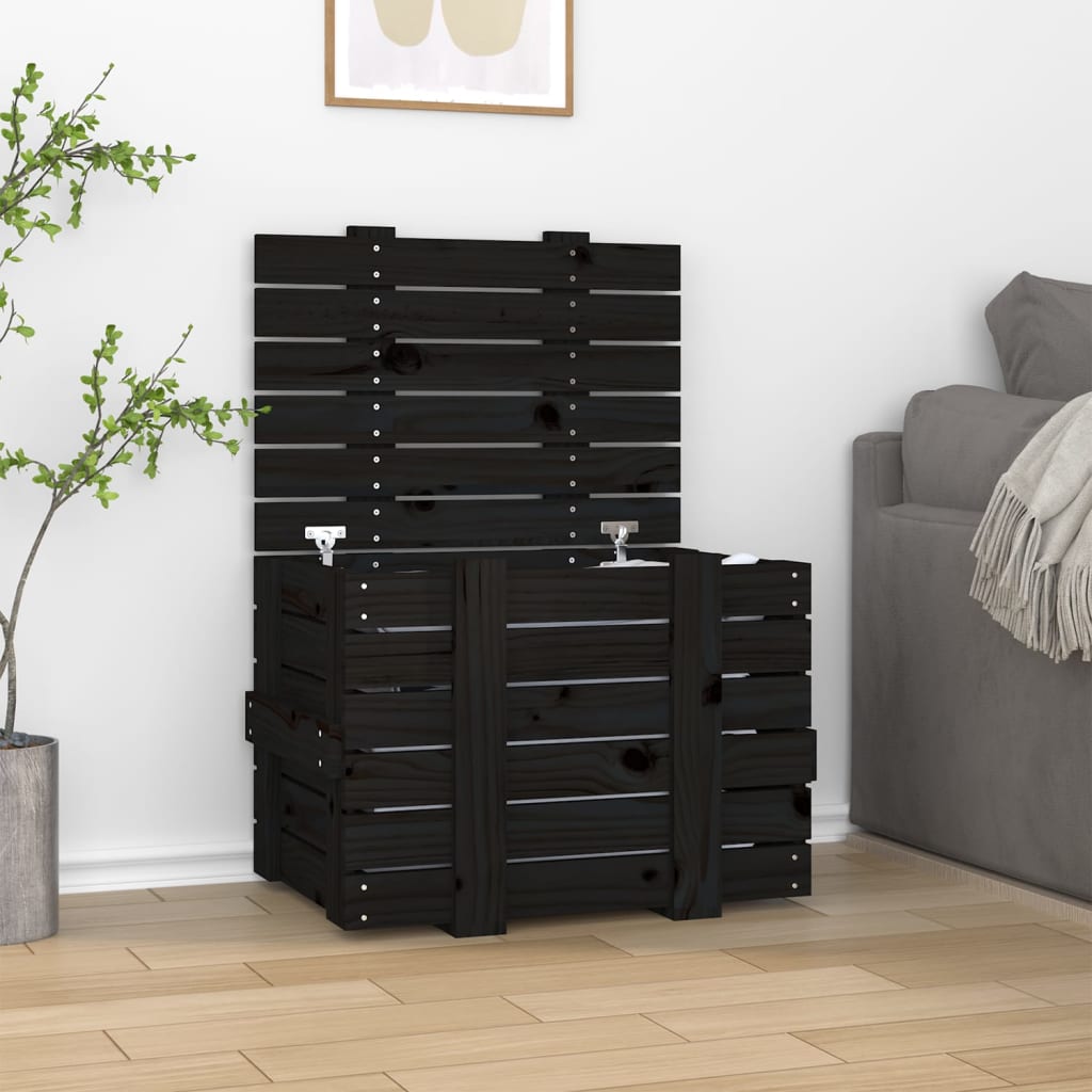 opbevaringskasse 58x40,5x42 cm massivt fyrretræ sort