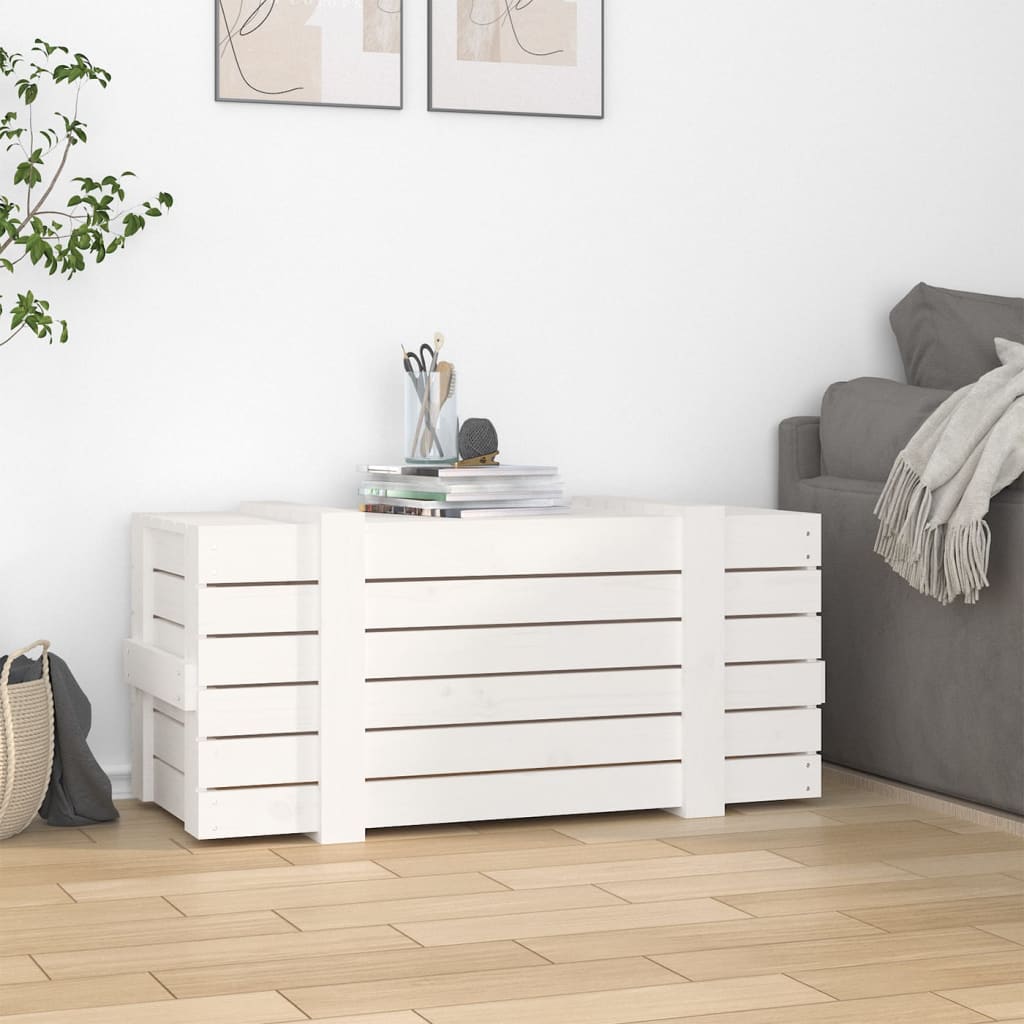 opbevaringskasse 91x40,5x42 cm massivt fyrretræ hvid