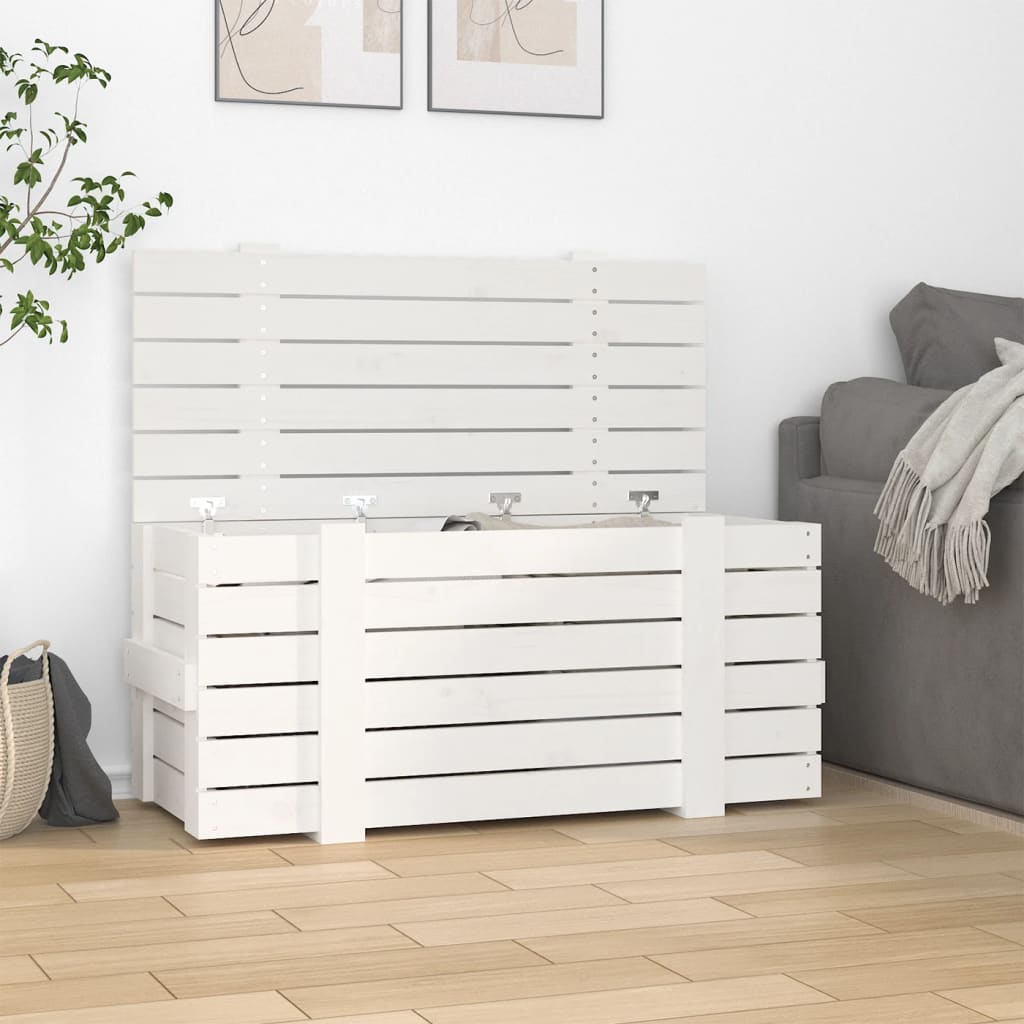 opbevaringskasse 91x40,5x42 cm massivt fyrretræ hvid