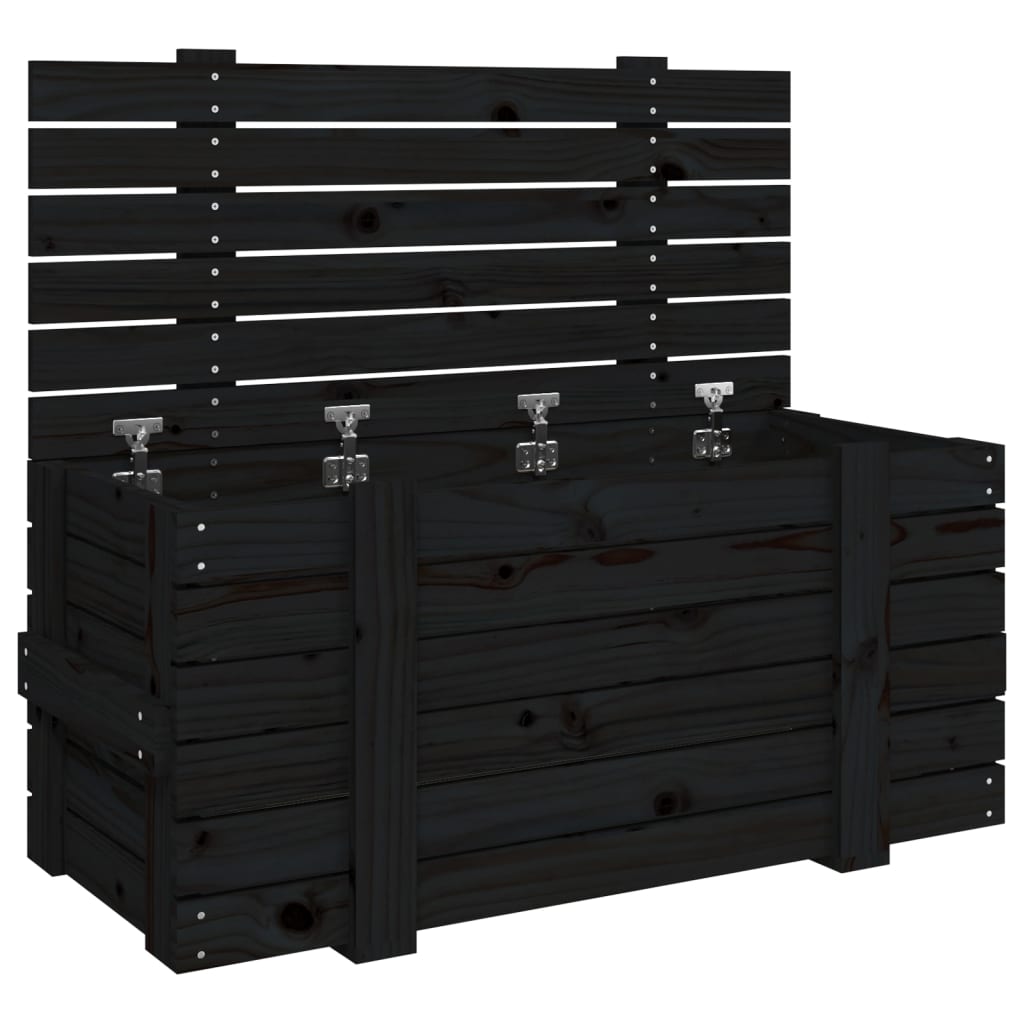 opbevaringskasse 91x40,5x42 cm massivt fyrretræ sort