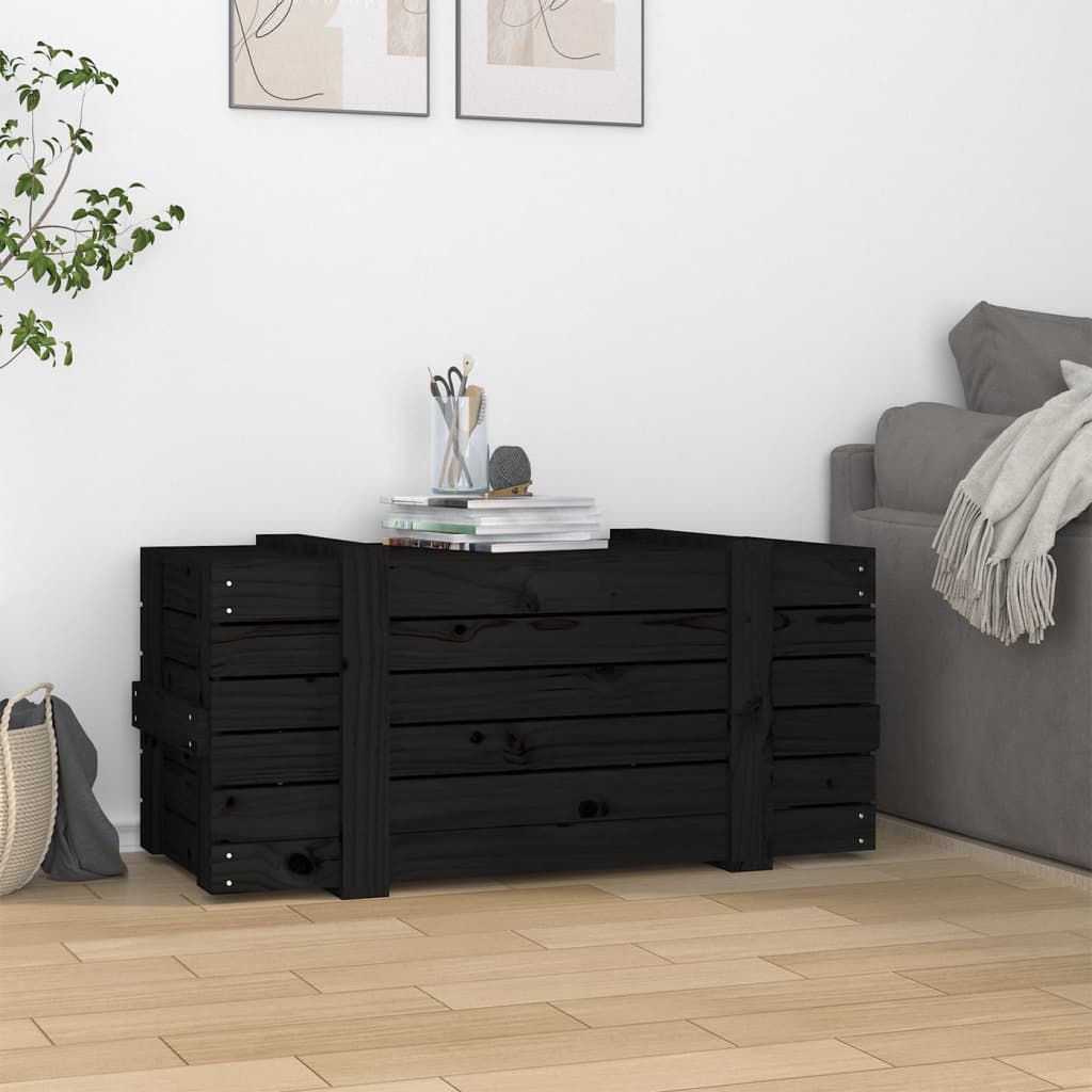 opbevaringskasse 91x40,5x42 cm massivt fyrretræ sort