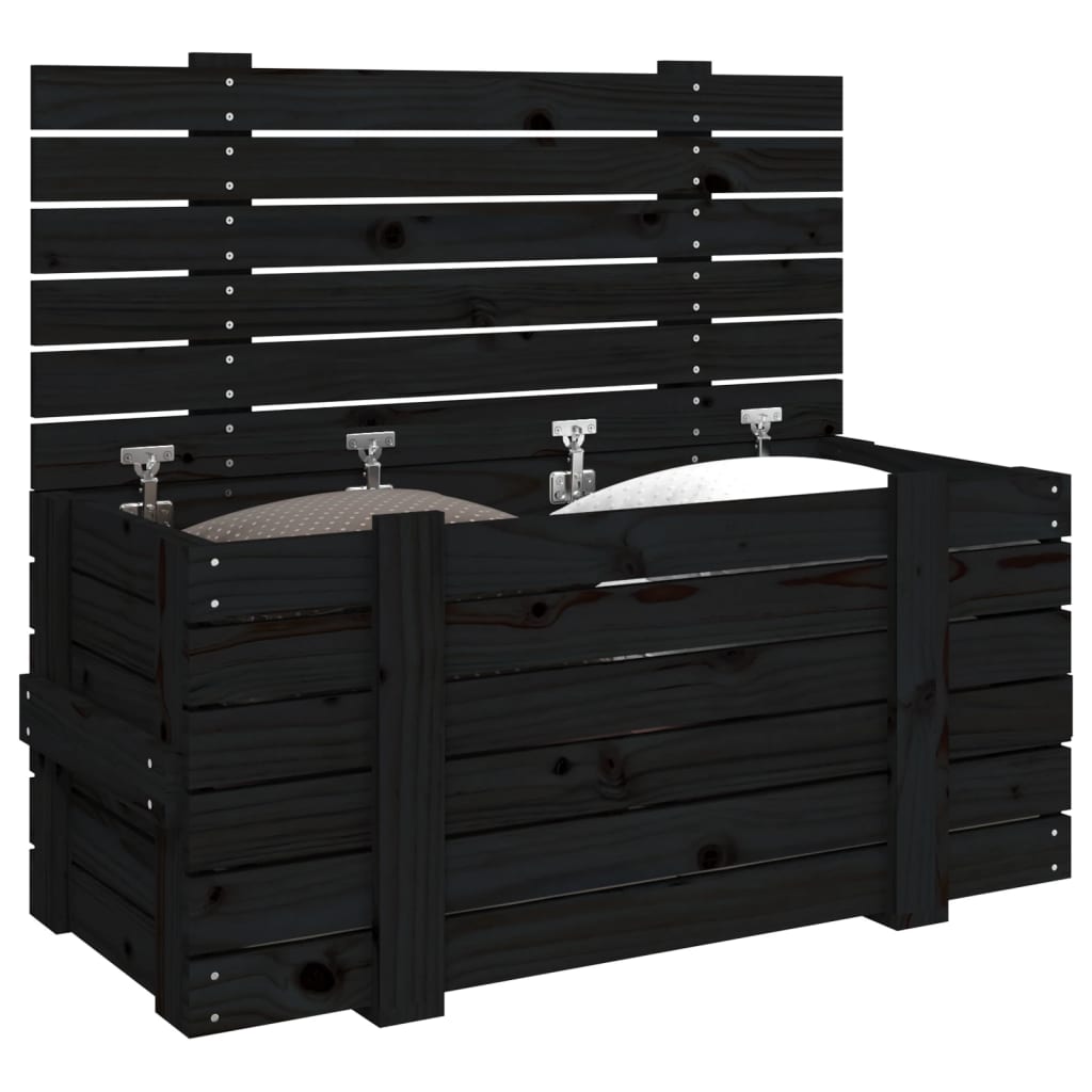 opbevaringskasse 91x40,5x42 cm massivt fyrretræ sort