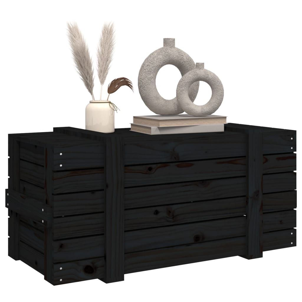 opbevaringskasse 91x40,5x42 cm massivt fyrretræ sort