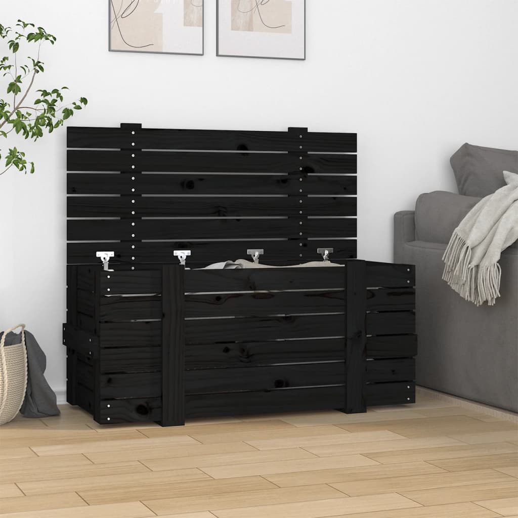 opbevaringskasse 91x40,5x42 cm massivt fyrretræ sort