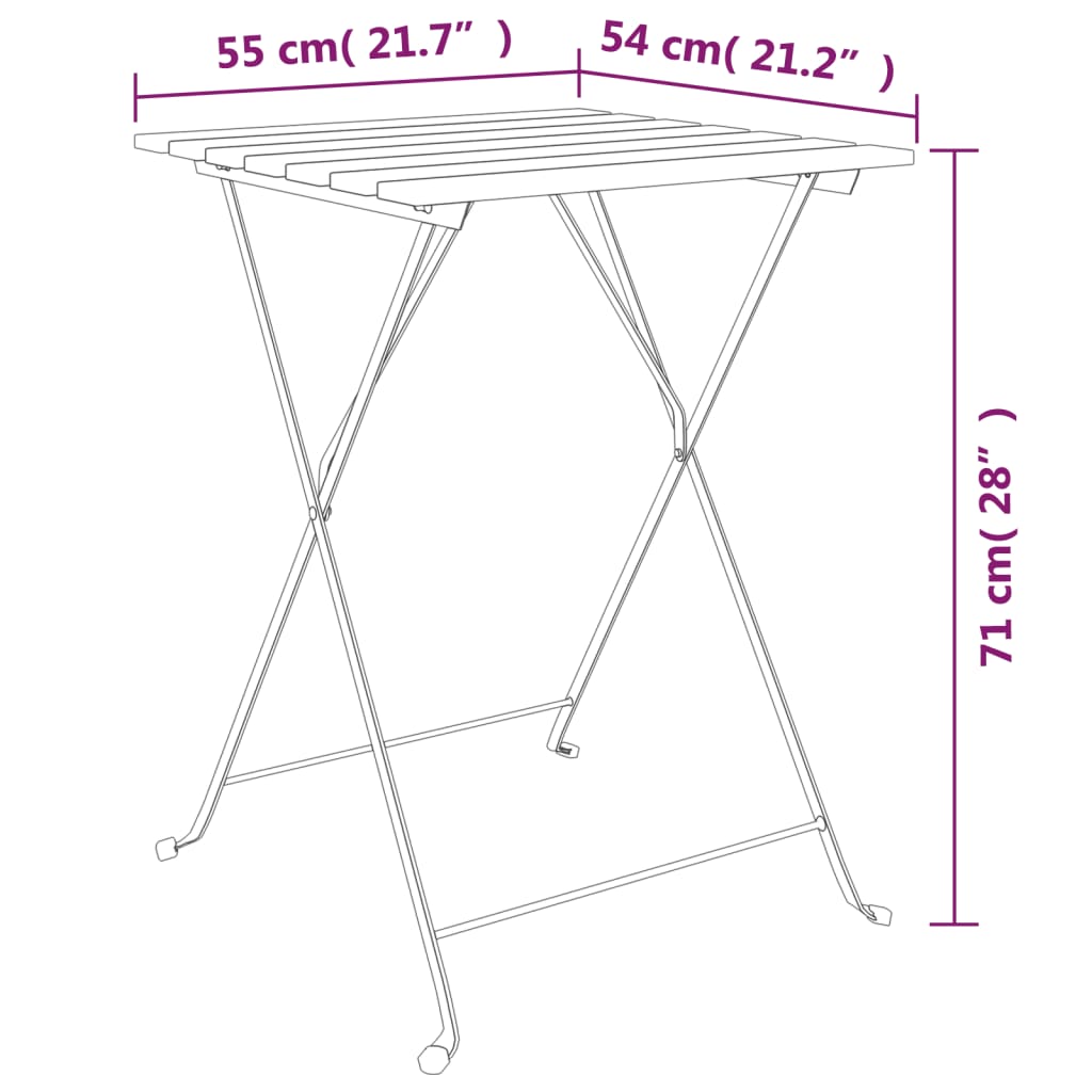 foldbart bistrobord 55x54x71 cm massivt teaktræ og stål