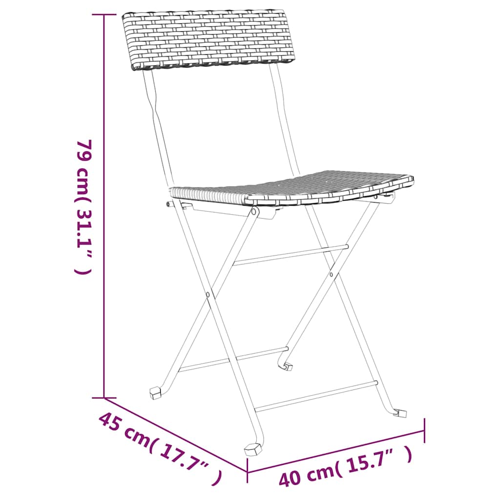 foldbart bistrosæt 3 dele polyrattan sort