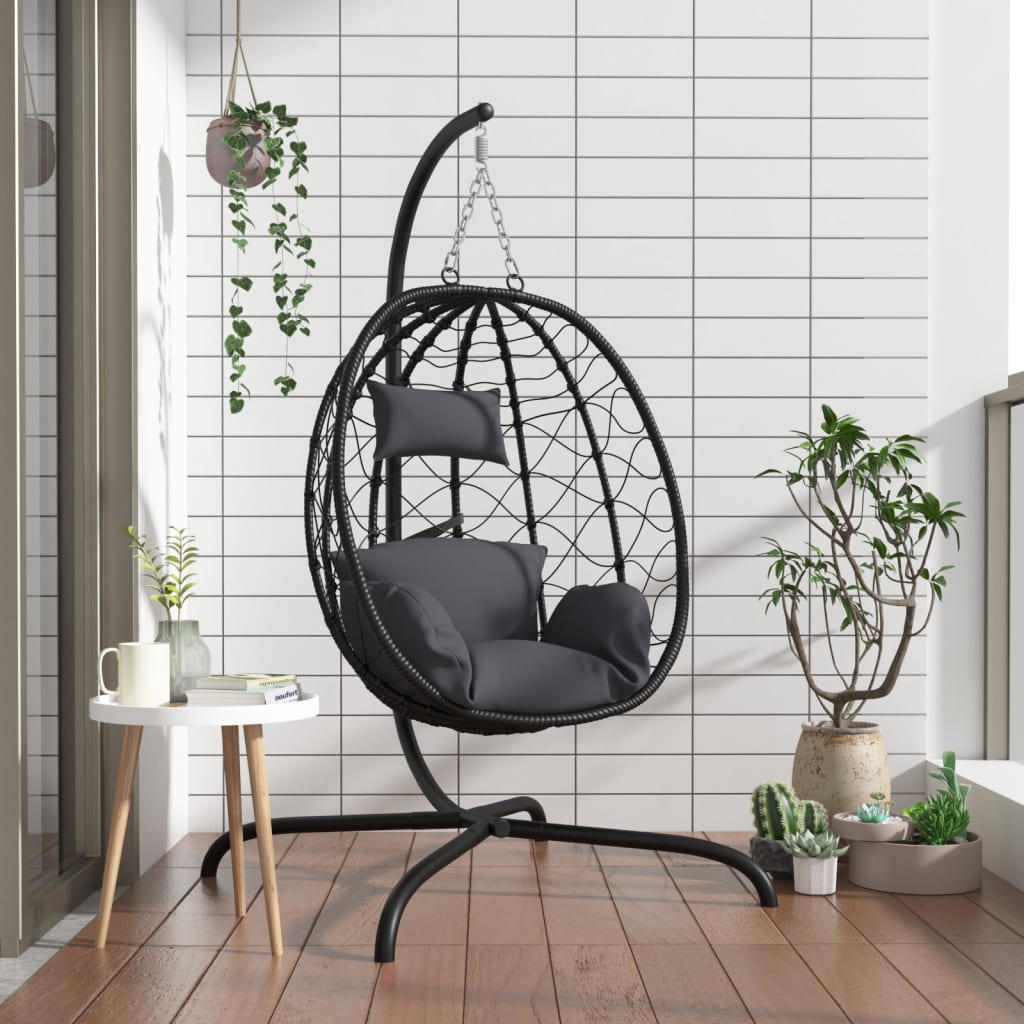 hængestol med æg og hynder antracit polyrattan og stål