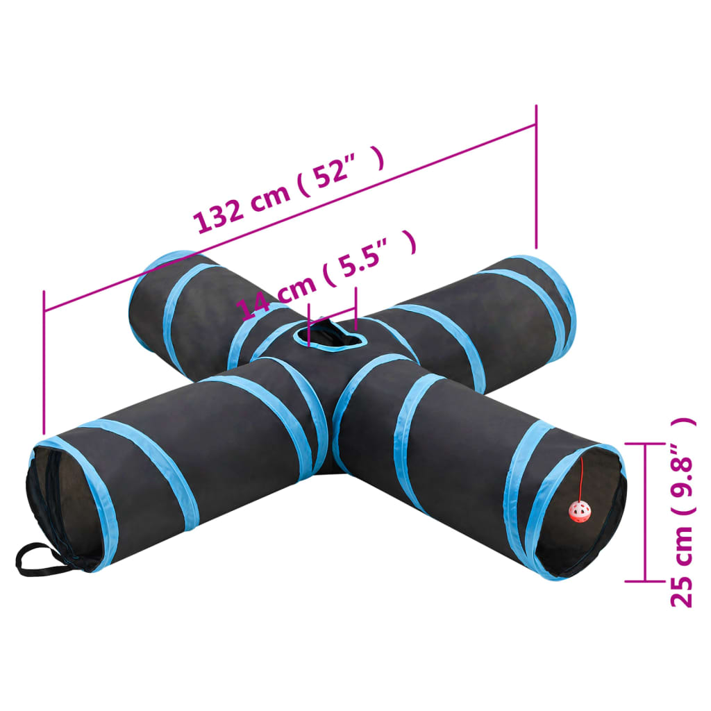 4-vejs kattetunnel 132 cm polyester sort og blå