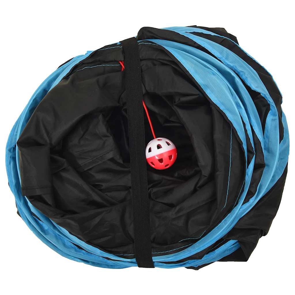 kattetunnel 122 cm S-formet polyester sort og blå