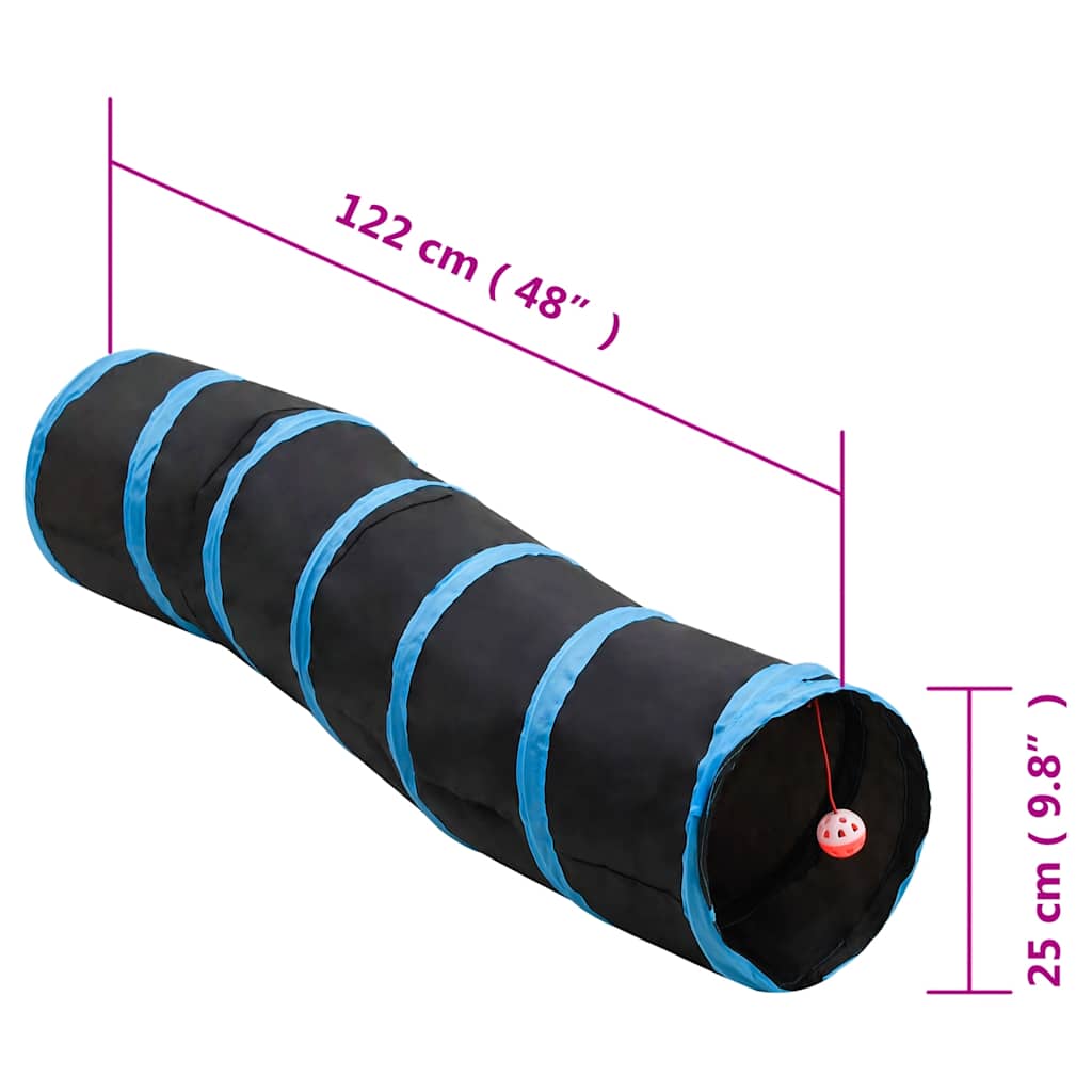 kattetunnel 122 cm S-formet polyester sort og blå