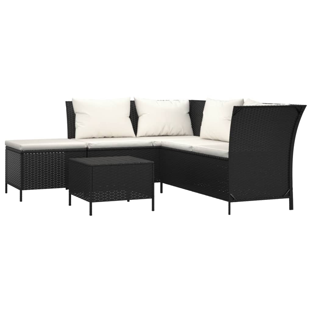 loungesæt til haven 4 dele med hynder polyrattan sort
